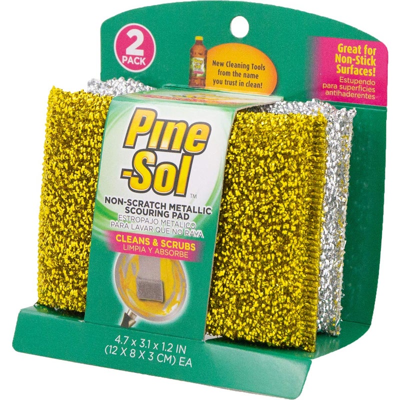 Pine Sol Pine-Sol Non-Scratch Scouring Pads â€“ Pack of 2, Metallic Household Cleaning Scrubbers, Safe with Nonstick Cookware - Image 2